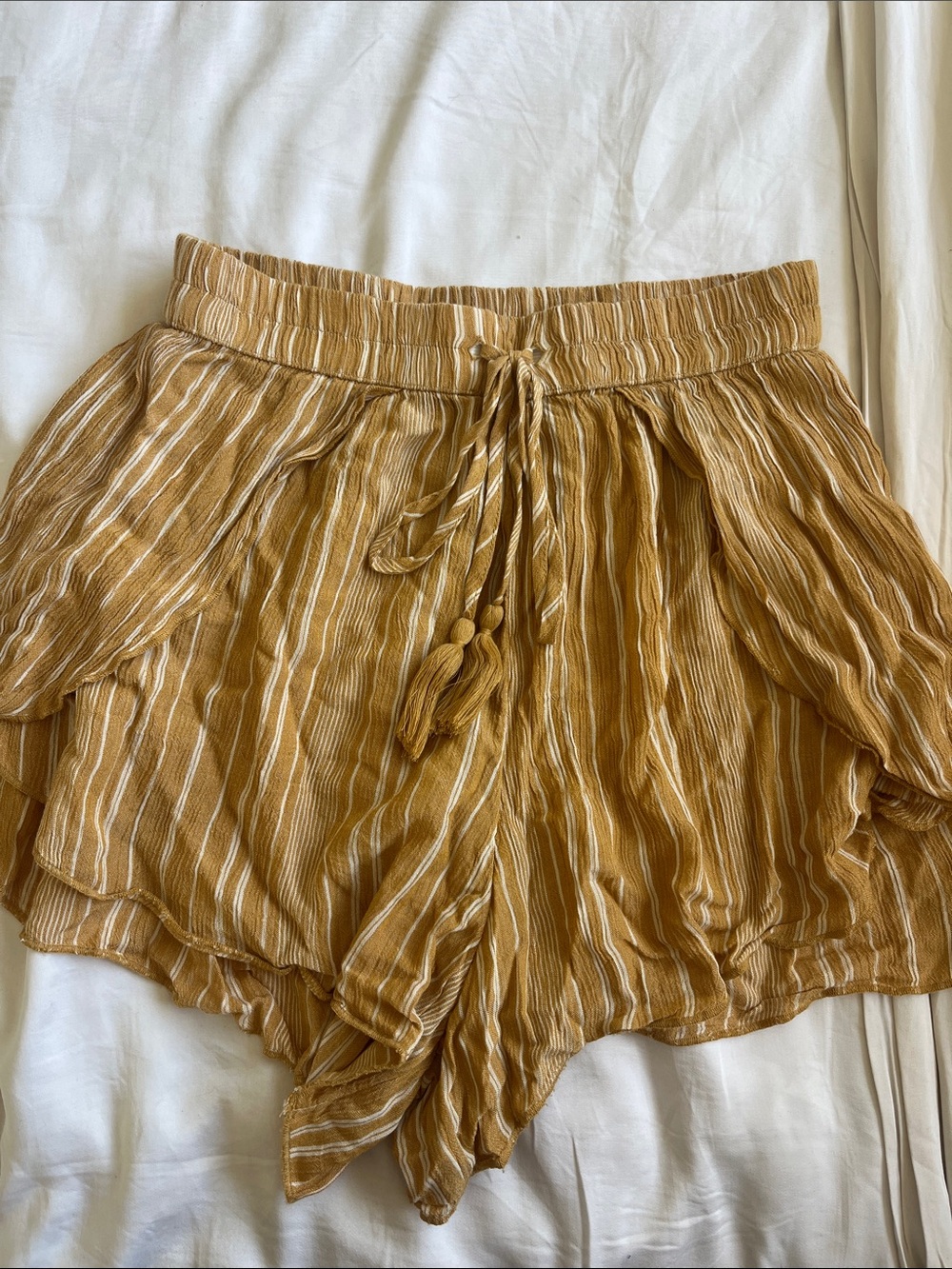 American Eagle Outfitters Mustard Striped High Waist Drawstring Shorts